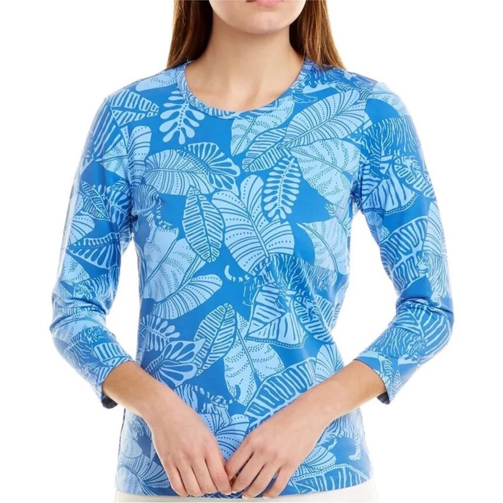 J. McLaughlin Blue Leaf Print Women's Top